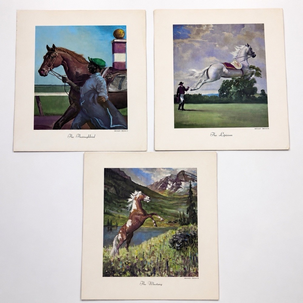 Wesley Dennis Horse Prints Set of 3 Thoroughbred Lipizzan Mustang Equestrian Art